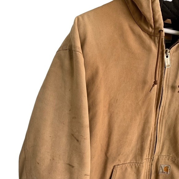 Vintage Carhartt Duck Canvas Distressed Jacket Hooded Quilted XL Tall J140 BRN - Picture 9 of 16